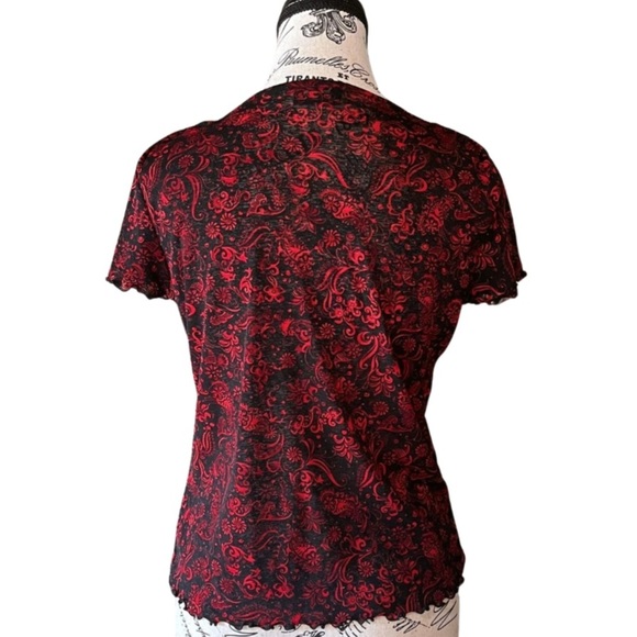Y2K Carol Rose Black and Red Mesh Paisley Top Size Large - Picture 3 of 4